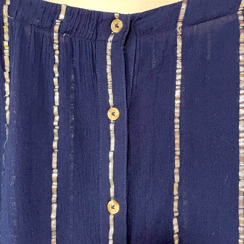 Anthropologie Floreat Navy Blue Silver Metallic Stripe Flowy Sleeve Top Sz S - Picture 5 of 6